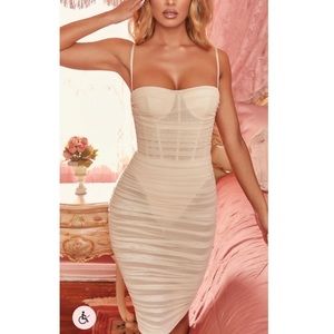 NWOT Oh Polly Unapologetic Sheer Mesh Midi Dress in Cream